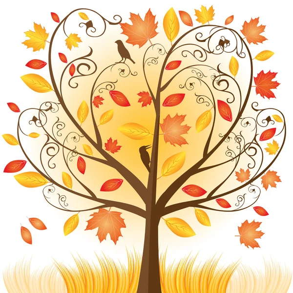 Красивые осенние дерево с падают листья — стоковый вектор