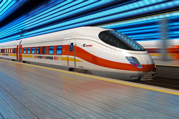 Современные высокоскоростные поезда отходит от железнодорожной станции — стоковое фото