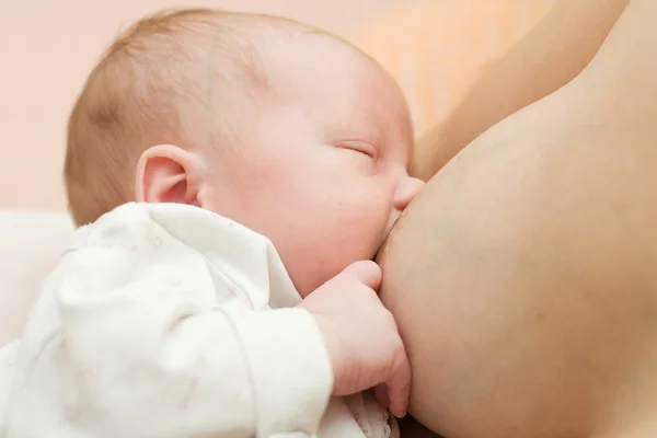 Кормление грудью новорожденный ребенок. ребенок в груди его матери — стоковое фото