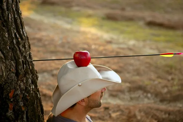 Уильям рассказать метафора, яблоко и стрелка в лесу — стоковое фото