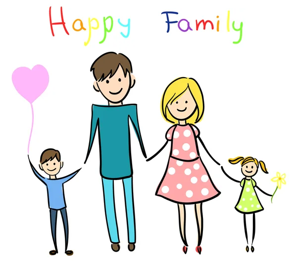 Счастливая семья, взявшись за руки и улыбается — стоковый вектор