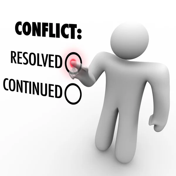 Выберите Разрешить или продолжать конфликты - урегулирование конфликтов — стоковое фото