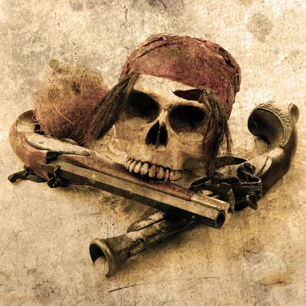 Пиратский череп пляж гранж — стоковое фото