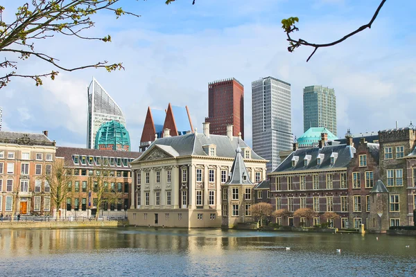 Дворец Бинненхоф - Голландский parlamen на фоне современных — стоковое фото
