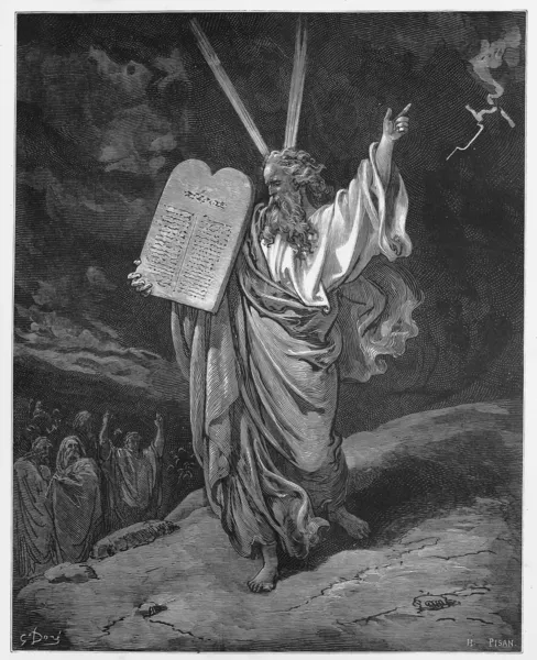 Моисей приходит вниз с горы с таблетки закона — стоковое фото