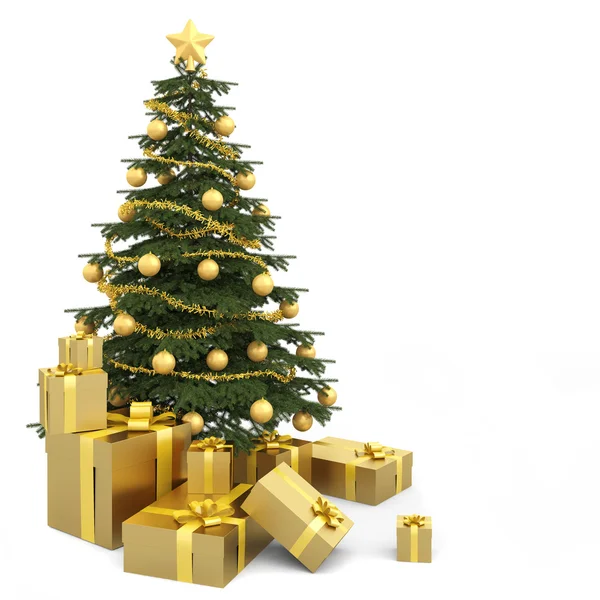 Золотой изолированных Рождественская елка — стоковое фото