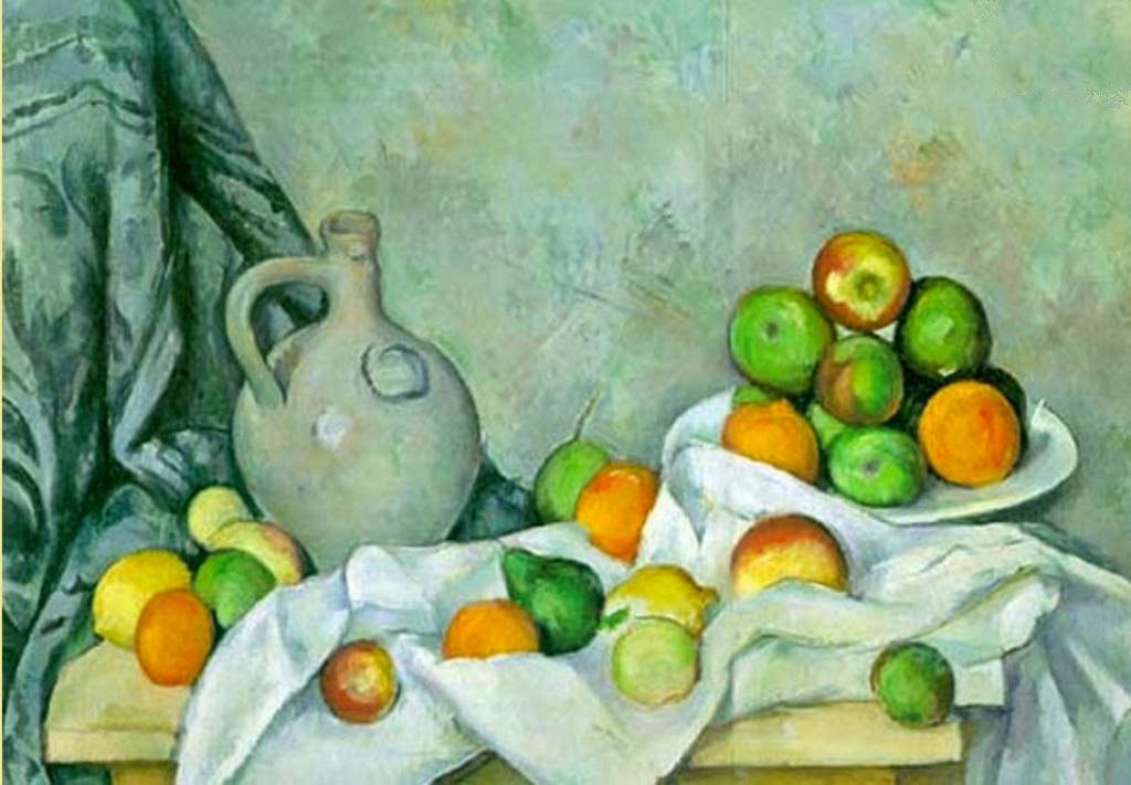 Поль Сезанн Натюрморт с кувшином и ваза с фруктами.