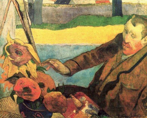 Гоген, портрет Ван Гога, рисующего подсолнухи