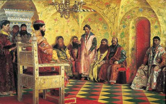 Tzar Mikhail Fedorovich Holding Council with the Boyars in His Royal Chamber