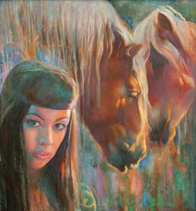 Шувалова Маргарита «Девушка с лошадьми» 54х58 2013 хм
