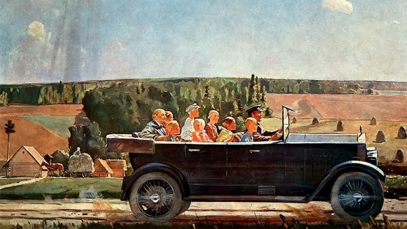 «В. И. Ленин на прогулке с детьми». Александр Дейнека, 1938 год авто, искусство, картина, соцреализм