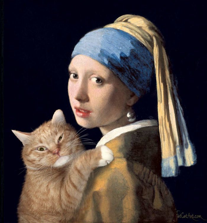 30 известных картин, где главной фигурой удачно вписался рыжий толстый кот живопись, забавно, картины, кот, прикол, рыжий кот