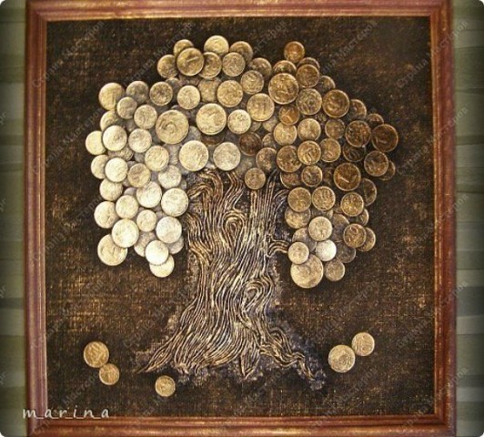 картина из монет, картина дерево из монет