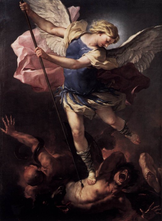 Лука Джордано (1634–1705). Святой Михаил. Около 1683. Масло, холст.  198х147 см. Государственный Музей, Берлин.