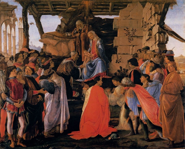 Сандро Боттичелли. Поклонение волхвов. Около 1475. Темпера. 111х134 см. Галерея Уффицци, Флоренция.