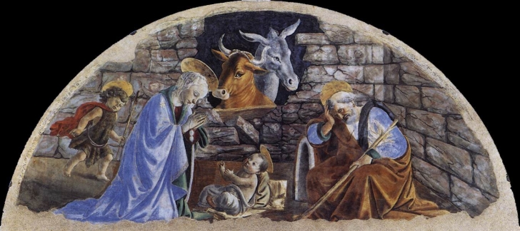 Сандро Боттичелли. Рождение Христа. 1476–1477. Фреска. 200х300 см. Церковь Санта-Мария-Новелла, Флоренция.