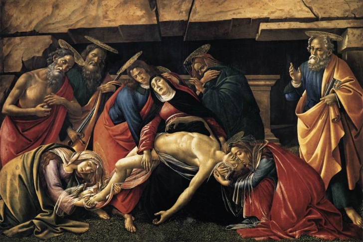 Сандро Боттичелли. Оплакивание Христа. Около 1490. Темпера. 140х207 см. Старая Пинакотека, Мюнхен.