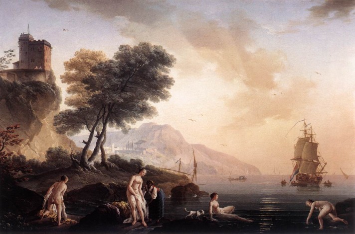 Клод Жозеф Верне (1714–1789). Купание девушек в море. 1761. Холст, масло. 50х74 см. Галерея Резиденции, Зальцбург.