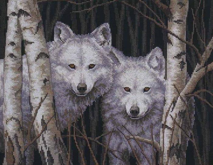 схема вышивки крестом волки счастливая пара