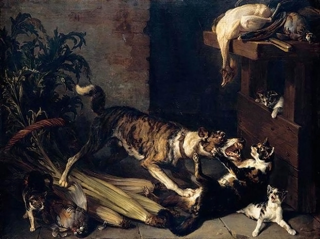 Франсуа Депорт «Собака и кошки дерутся на кухне»