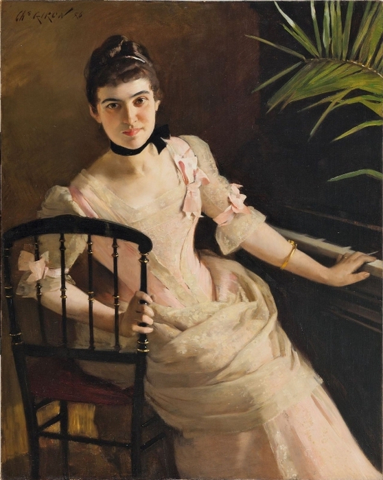 Jeune Femme Au Piano (1886). Чарльз Хирон (Швейцария, 1850-1914) (558x700, 275Kb)