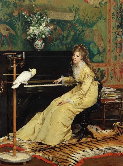 Гюстав Леонард де Йонге (1829-1893). Женщина у пианино с попугаем, 1870 (521x699, 287Kb)
