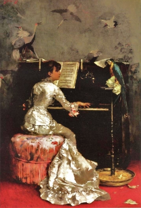 Молодая женщина на фортепиано (1878). Юлиус Леблан Стюарт (американский, Реализм, 1855-1919) (475x700, 242Kb)