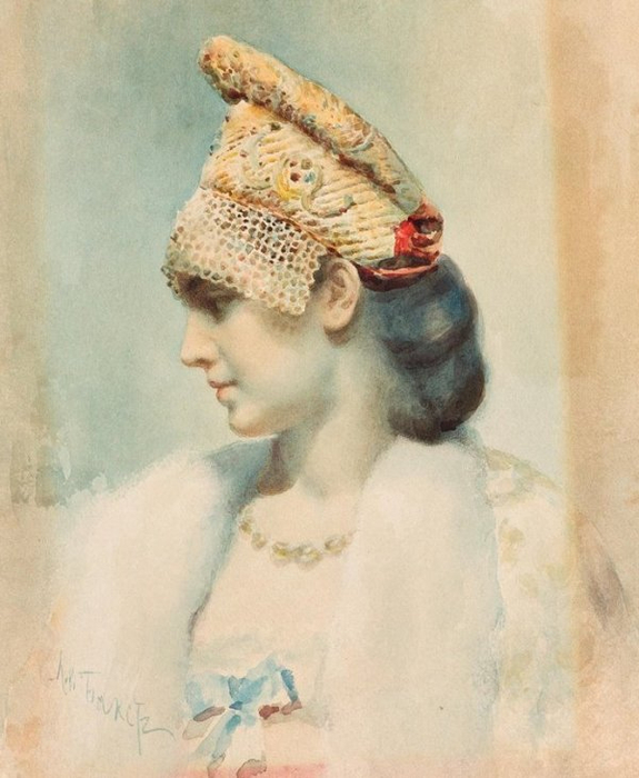 Портрет девушки в русском кокошнике. 1911 (575x700, 319Kb)