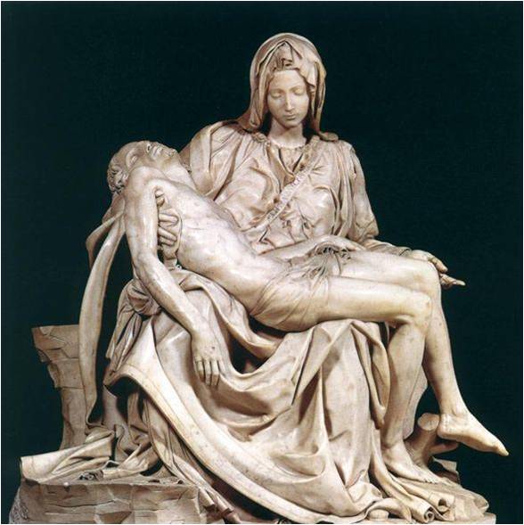 Пьета (Оплакивание Христа) . 1497—98 Мрамор. Собор Св. Петра, Рим 