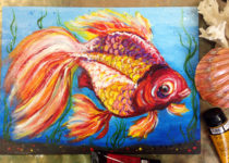 "Золотая Рыбка". Картина с детского МК по акрилу с нуля