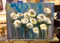 "Белые Цветы", холст, акрил. Картина с МК по интерьерным картинам с нуля