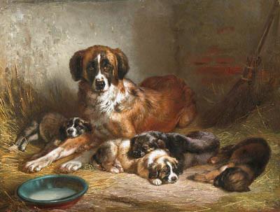 картина собака со щенятами 