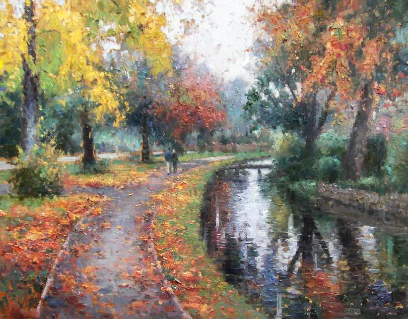 Impressionizm-E.J.Paprocki.-Kartina-Lower-Slaughter-in-Autumn.-30h50-dyuymov-holst-maslo