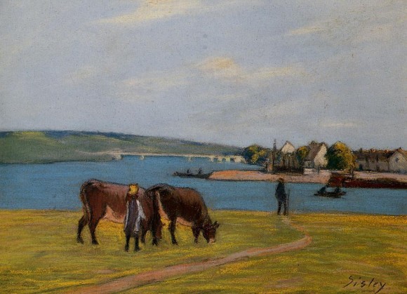 Cows by the Seine at Saint Mammes - Альфред Сислей