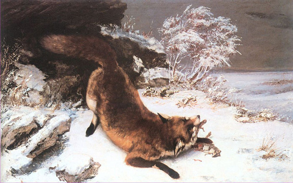 "Лиса на снегу". 1860 г. Холст, масло. Музей исскуств, Даллас