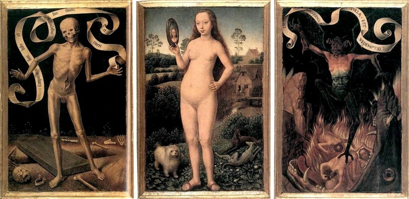 Ганс Мемлинг, триптих "Тщета земная и Божественное спасение", ок. 1485 г. живопись, искусство, необычные картины