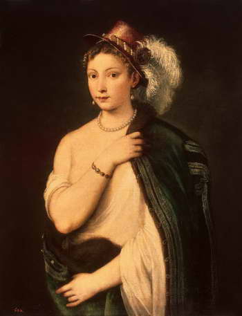 Тициан. Молодая женщина в шляпе с пером