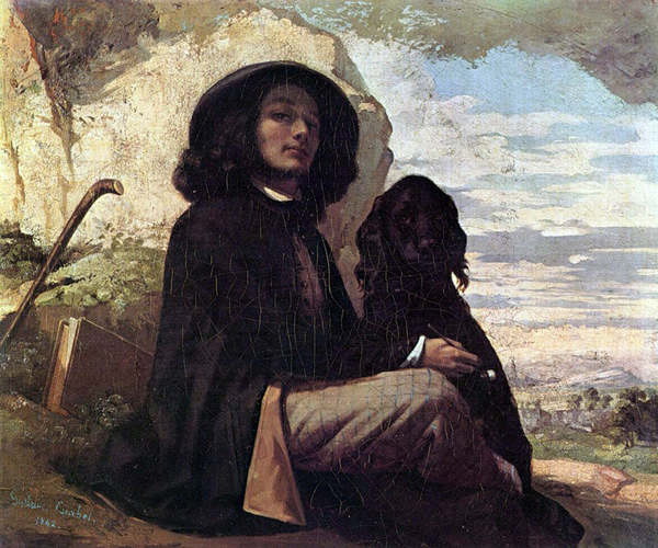 "Автопортрет (Курбе с черной собакой)". 1844 г. Холст, масло. Музей дю Петит Палас, Париж.