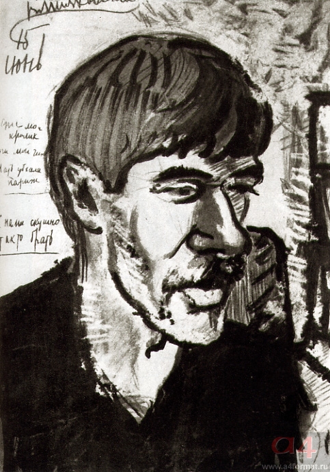 К. Чуковский. Рисунок В. Маяковского. Куоккала. 1915