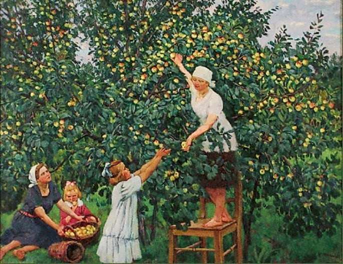 1928 Сбор яблок. Х., м. 94х120. Калуга - Юон Константин Федорович