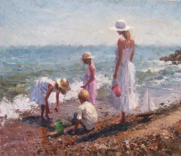 Impressionizm-E.J.Paprocki.-Kartina-Beach-Day.-25h40-dyuyma-holst-maslo