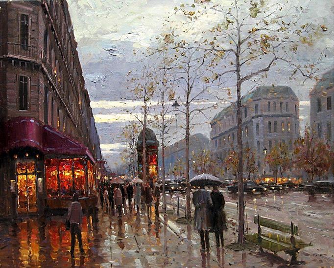 Impressionizm-E.J.Paprocki.-Kartina-Boulevard-St.-Germain-Paris.-24h40-dyuymov-holst-maslo