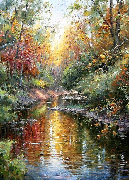  Impressionizm-E.J.Paprocki.-Kartina-Williams-Creek.-40h40-dyuymov-holst-maslo