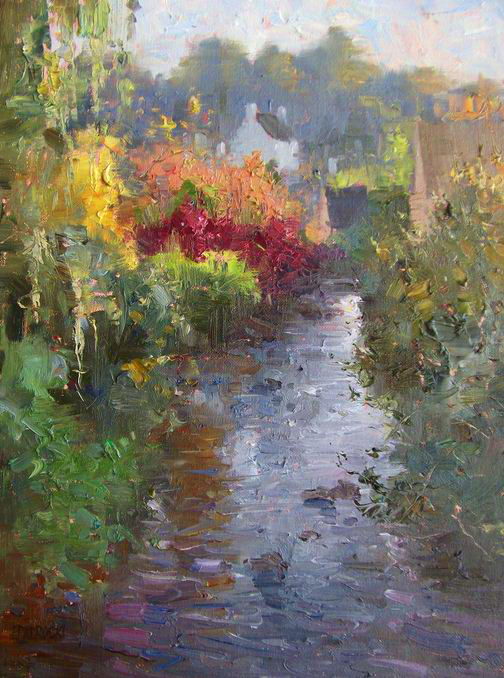 Impressionizm-E.J.Paprocki.-Kartina-River-in-Pont-Aven.-16h22-dyuymov-holst-maslo