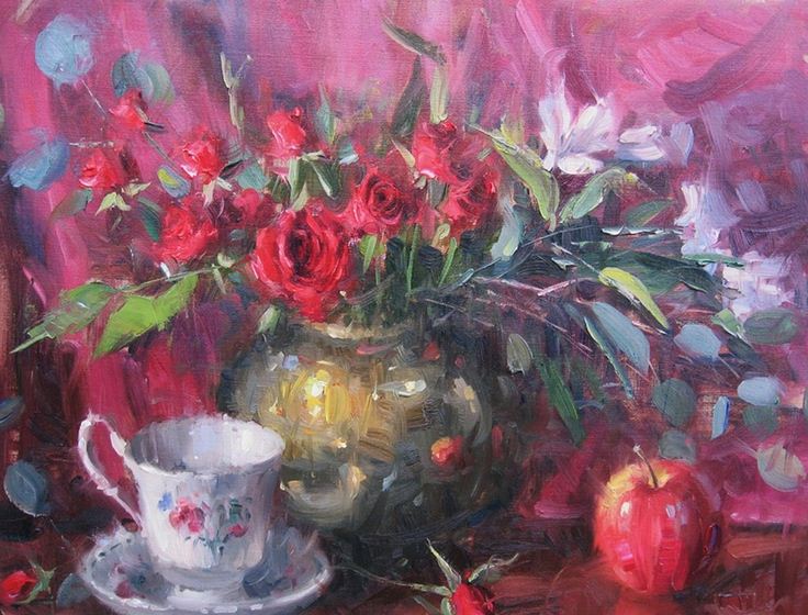  Impressionizm-E.J.Paprocki.-Kartina-Tea-Roses.-16h30-dyuymov-holst-maslo