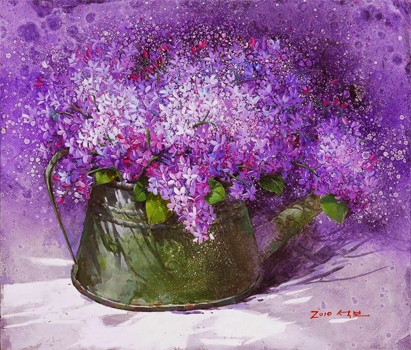 фиолетовые цветы в букетет картина Yi Seong-Bu