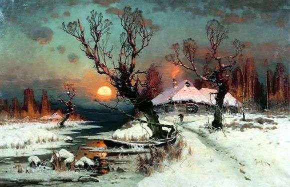 Описание картины Юлия Клевера «Закат солнца зимой»