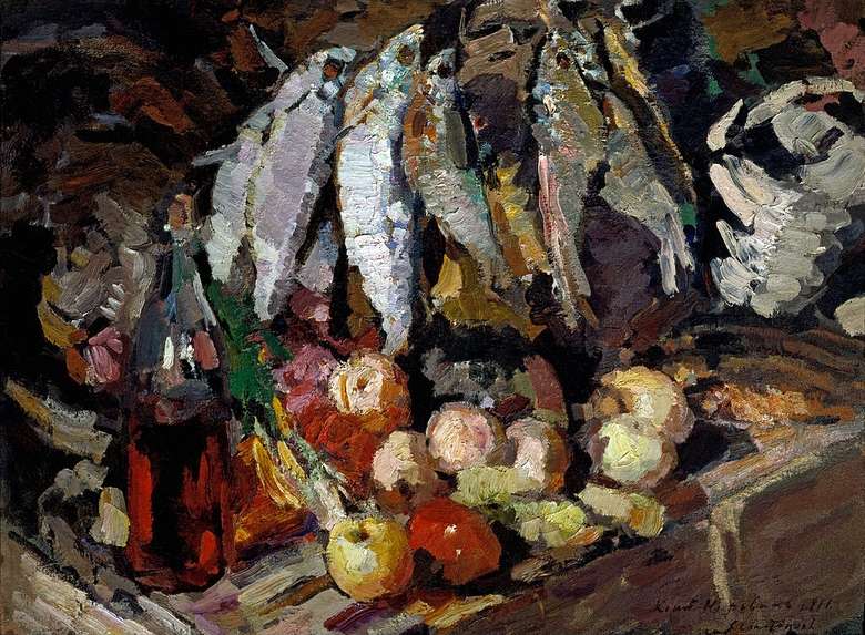 Описание картины Константина Коровина «Рыбы, вино и фрукты» (1916)
