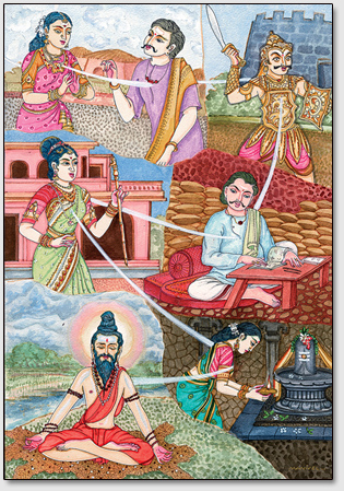 Иллюстрация реинкарнации души в индуизме.