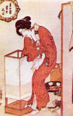 Утагава Кунисада. Женщина, зажигающая лампу. Конец 1810-х годов.